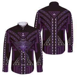 New Zealand Manta Ray Family Matching Off Shoulder Short Dress and Hawaiian Shirt Maori Tukutuku Taniko Motifs Purple