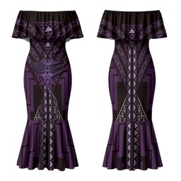 New Zealand Manta Ray Family Matching Mermaid Dress and Hawaiian Shirt Maori Tukutuku Taniko Motifs Purple