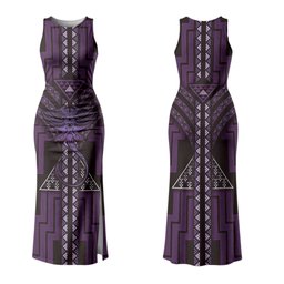 New Zealand Manta Ray Family Matching Tank Maxi Dress and Hawaiian Shirt Maori Tukutuku Taniko Motifs Purple