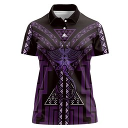 New Zealand Manta Ray Women Polo Shirt Maori Tukutuku Taniko Motifs Purple
