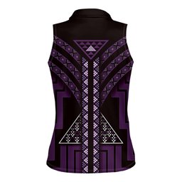 New Zealand Manta Ray Women Sleeveless Polo Shirt Maori Tukutuku Taniko Motifs Purple