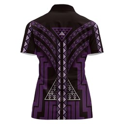 New Zealand Manta Ray Women Polo Shirt Maori Tukutuku Taniko Motifs Purple
