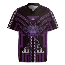 New Zealand Manta Ray Rugby Jersey Maori Tukutuku Taniko Motifs Purple