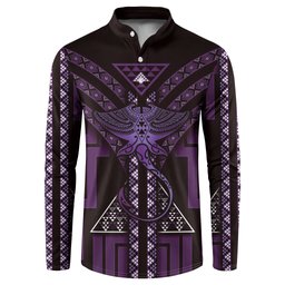 New Zealand Manta Ray Button Sweatshirt Maori Tukutuku Taniko Motifs Purple