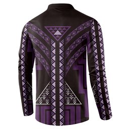 New Zealand Manta Ray Button Sweatshirt Maori Tukutuku Taniko Motifs Purple