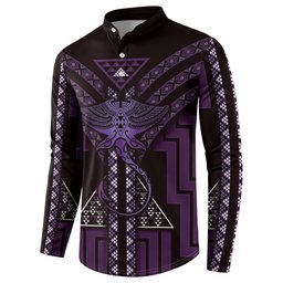 New Zealand Manta Ray Button Sweatshirt Maori Tukutuku Taniko Motifs Purple