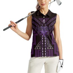 New Zealand Manta Ray Women Sleeveless Polo Shirt Maori Tukutuku Taniko Motifs Purple