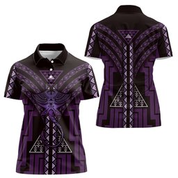 New Zealand Manta Ray Women Polo Shirt Maori Tukutuku Taniko Motifs Purple