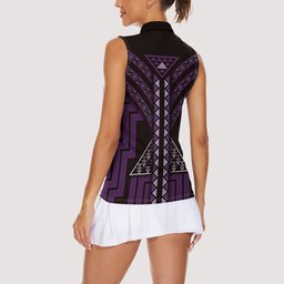 New Zealand Manta Ray Women Sleeveless Polo Shirt Maori Tukutuku Taniko Motifs Purple