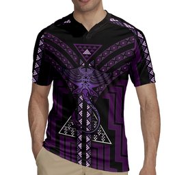 New Zealand Manta Ray Rugby Jersey Maori Tukutuku Taniko Motifs Purple