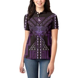 New Zealand Manta Ray Women Polo Shirt Maori Tukutuku Taniko Motifs Purple