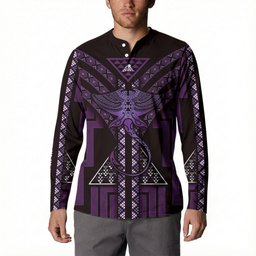 New Zealand Manta Ray Button Sweatshirt Maori Tukutuku Taniko Motifs Purple