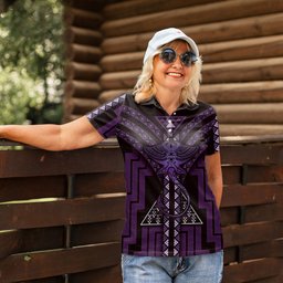 New Zealand Manta Ray Women Polo Shirt Maori Tukutuku Taniko Motifs Purple
