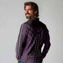 New Zealand Manta Ray Long Sleeve Polo Shirt Maori Tukutuku Taniko Motifs Purple