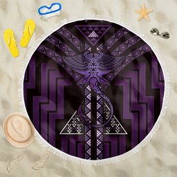 New Zealand Manta Ray Beach Blanket Maori Tukutuku Taniko Motifs Purple