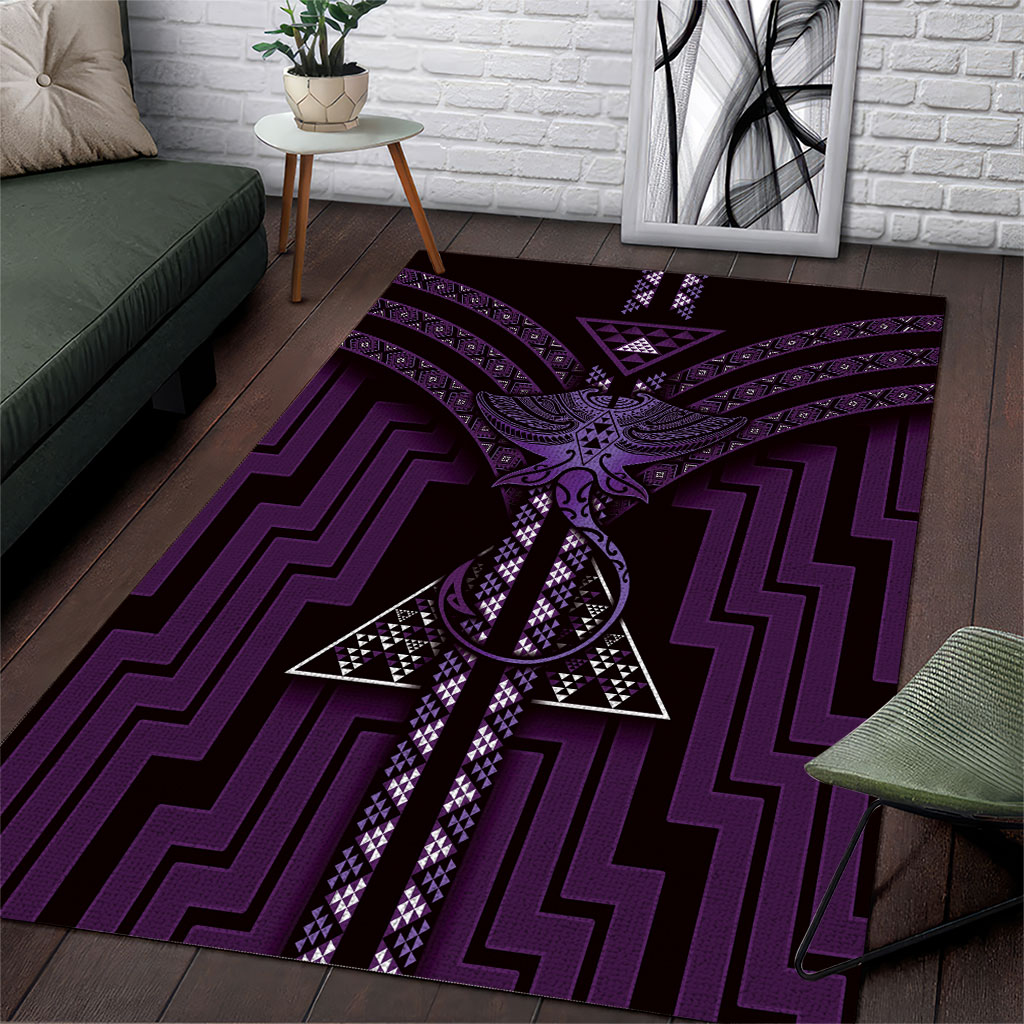 New Zealand Manta Ray Area Rug Maori Tukutuku Taniko Motifs Purple