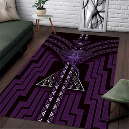 New Zealand Manta Ray Area Rug Maori Tukutuku Taniko Motifs Purple