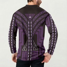New Zealand Manta Ray Button Sweatshirt Maori Tukutuku Taniko Motifs Purple
