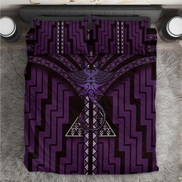 New Zealand Manta Ray Bedding Set Maori Tukutuku Taniko Motifs Purple