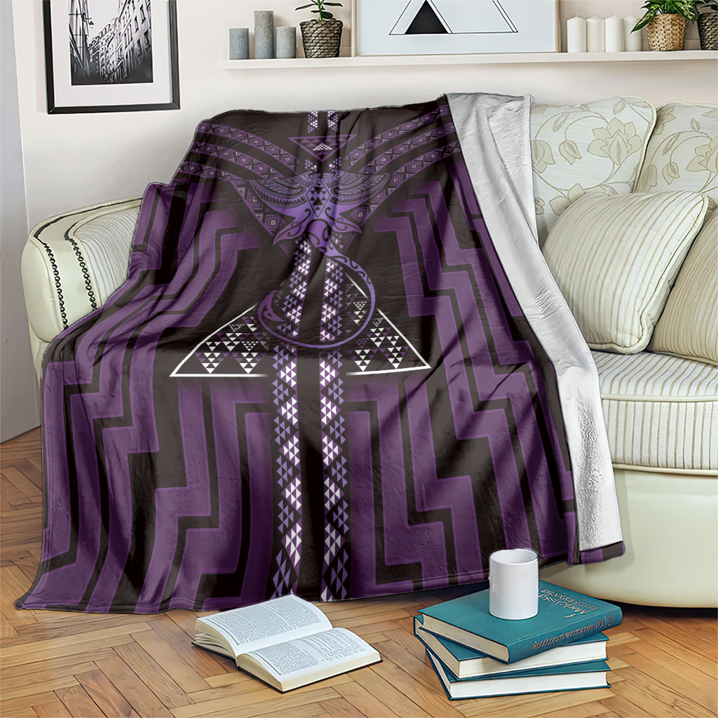 New Zealand Manta Ray Blanket Maori Tukutuku Taniko Motifs Purple