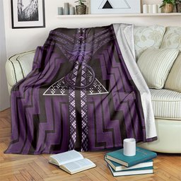 New Zealand Manta Ray Blanket Maori Tukutuku Taniko Motifs Purple