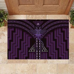 New Zealand Manta Ray Rubber Doormat Maori Tukutuku Taniko Motifs Purple