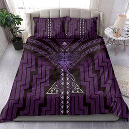 New Zealand Manta Ray Bedding Set Maori Tukutuku Taniko Motifs Purple
