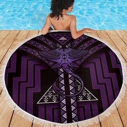 New Zealand Manta Ray Beach Blanket Maori Tukutuku Taniko Motifs Purple