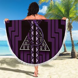 New Zealand Manta Ray Beach Blanket Maori Tukutuku Taniko Motifs Purple