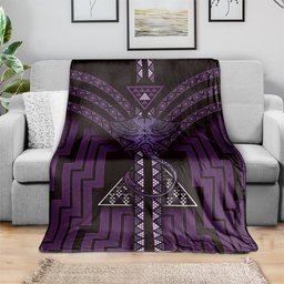 New Zealand Manta Ray Blanket Maori Tukutuku Taniko Motifs Purple