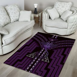 New Zealand Manta Ray Area Rug Maori Tukutuku Taniko Motifs Purple