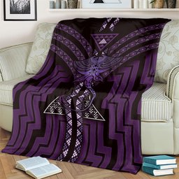 New Zealand Manta Ray Blanket Maori Tukutuku Taniko Motifs Purple