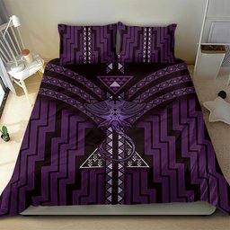 New Zealand Manta Ray Bedding Set Maori Tukutuku Taniko Motifs Purple