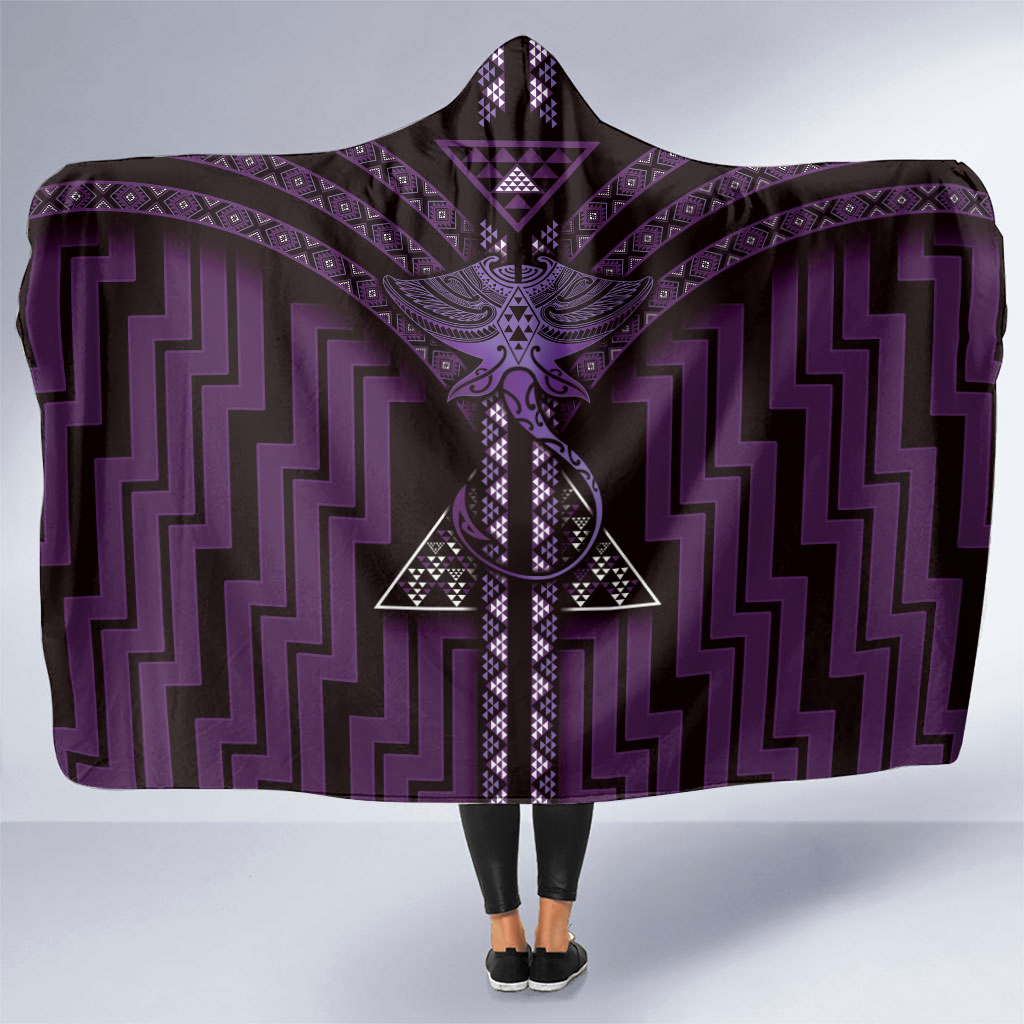 New Zealand Manta Ray Hooded Blanket Maori Tukutuku Taniko Motifs Purple