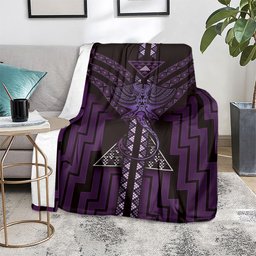New Zealand Manta Ray Blanket Maori Tukutuku Taniko Motifs Purple