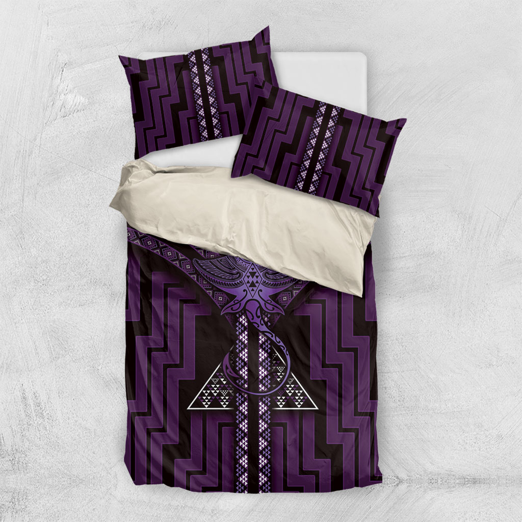 New Zealand Manta Ray Bedding Set Maori Tukutuku Taniko Motifs Purple