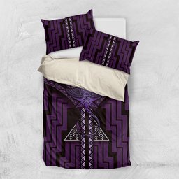 New Zealand Manta Ray Bedding Set Maori Tukutuku Taniko Motifs Purple