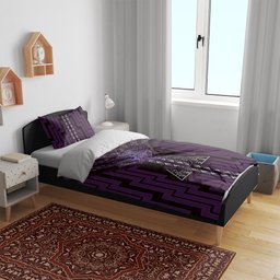 New Zealand Manta Ray Bedding Set Maori Tukutuku Taniko Motifs Purple