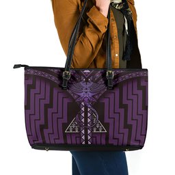 New Zealand Manta Ray Leather Tote Bag Maori Tukutuku Taniko Motifs Purple
