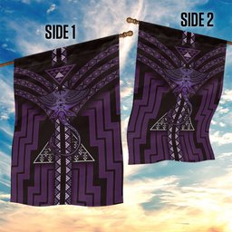 New Zealand Manta Ray Garden Flag Maori Tukutuku Taniko Motifs Purple