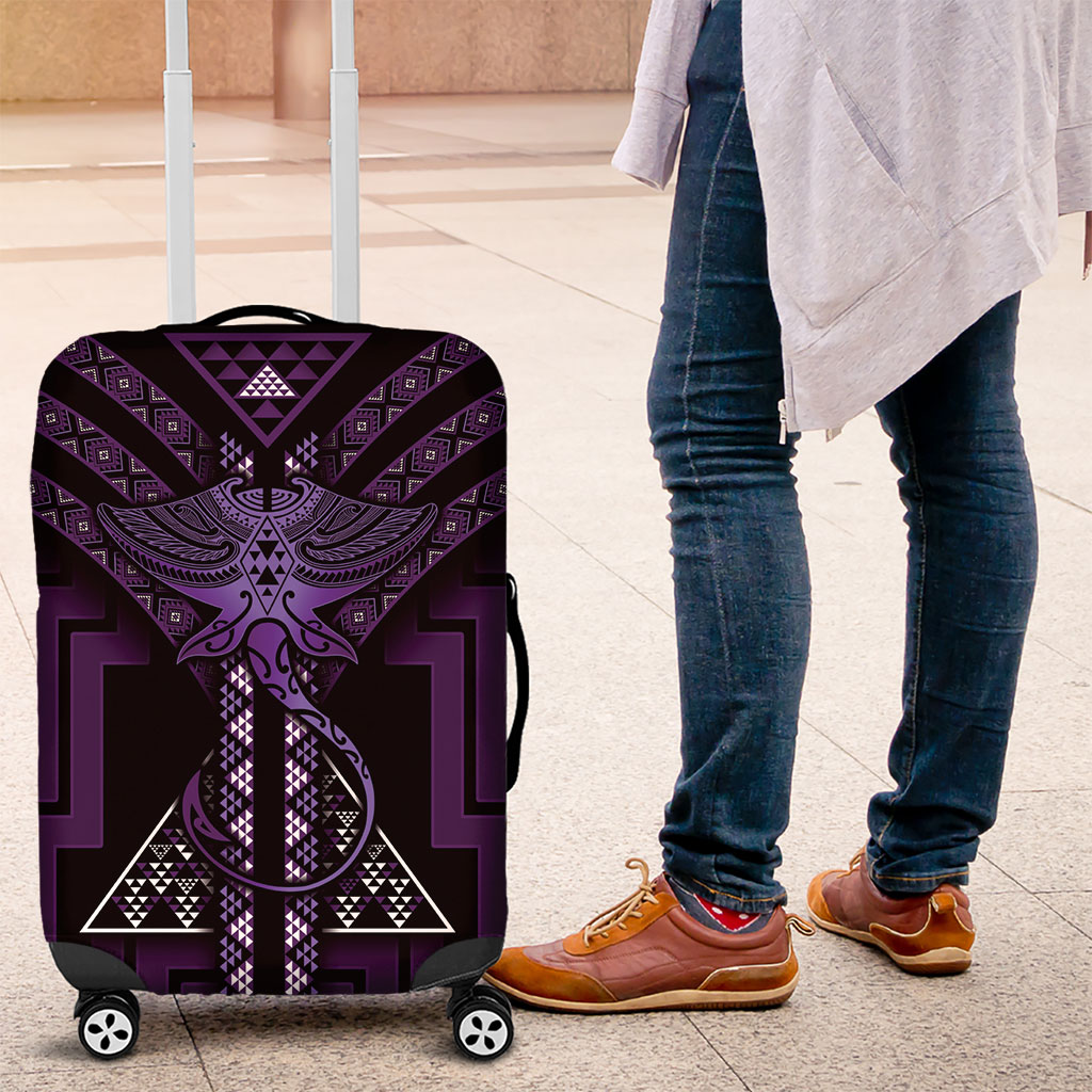 New Zealand Manta Ray Luggage Cover Maori Tukutuku Taniko Motifs Purple