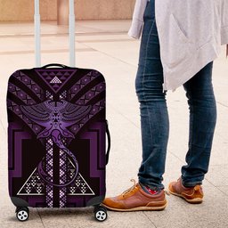 New Zealand Manta Ray Luggage Cover Maori Tukutuku Taniko Motifs Purple