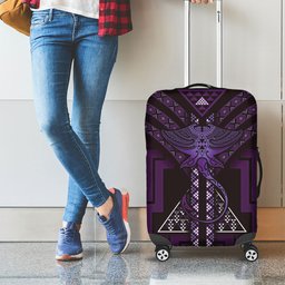 New Zealand Manta Ray Luggage Cover Maori Tukutuku Taniko Motifs Purple
