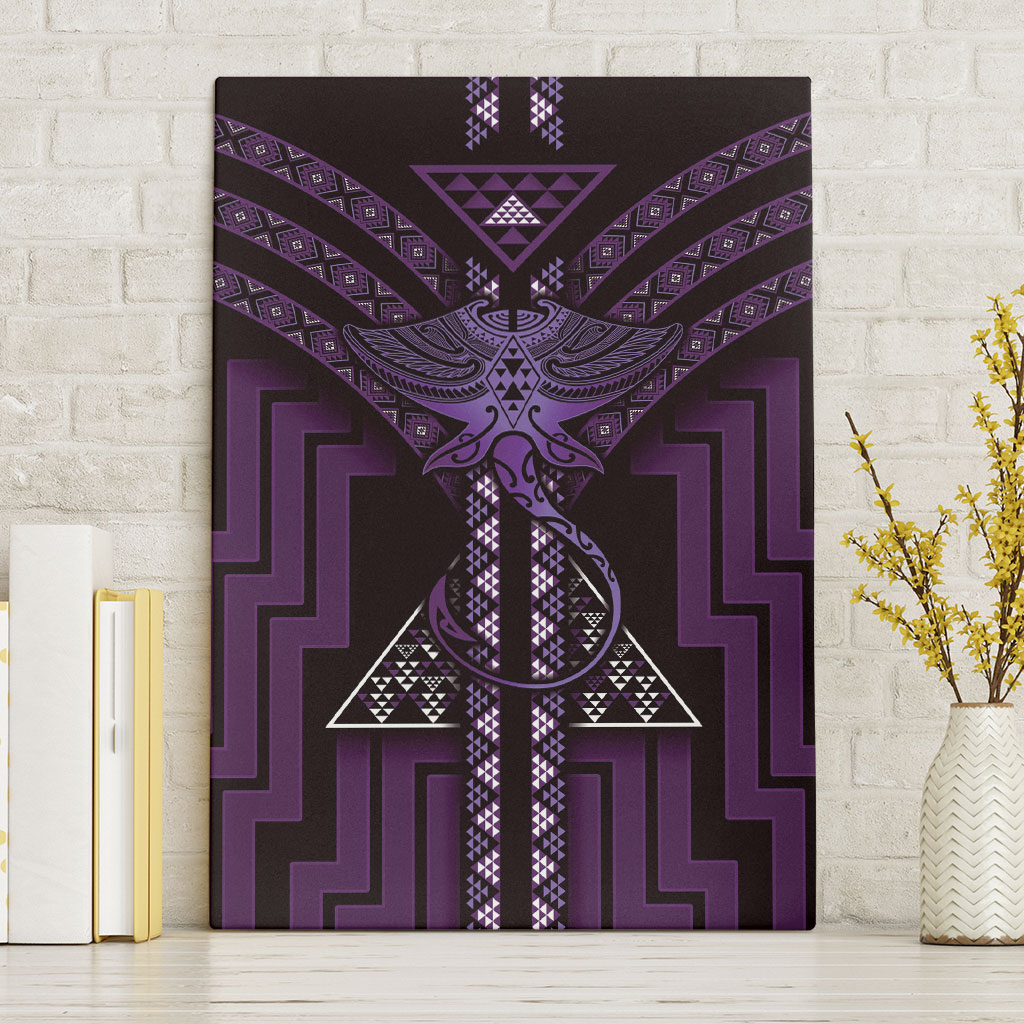 New Zealand Manta Ray Canvas Wall Art Maori Tukutuku Taniko Motifs Purple