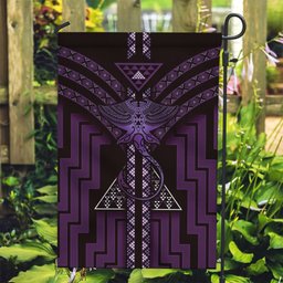 New Zealand Manta Ray Garden Flag Maori Tukutuku Taniko Motifs Purple