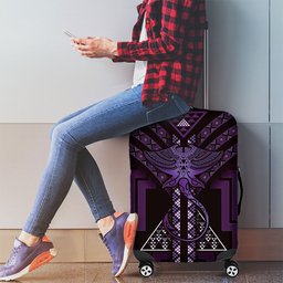 New Zealand Manta Ray Luggage Cover Maori Tukutuku Taniko Motifs Purple
