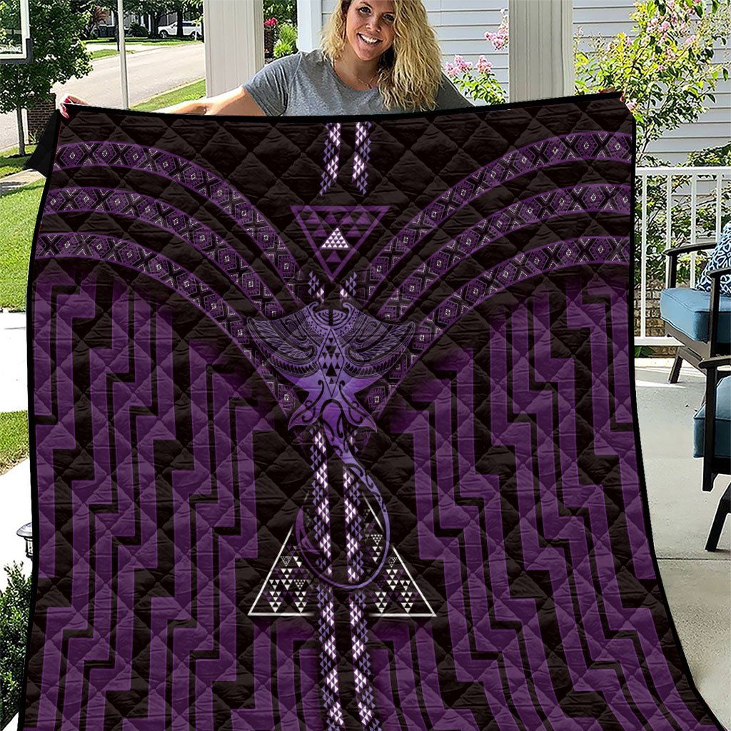 New Zealand Manta Ray Quilt Maori Tukutuku Taniko Motifs Purple