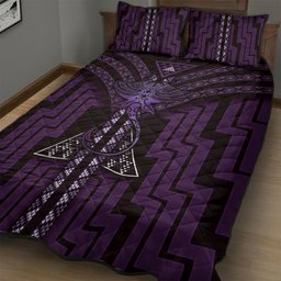 New Zealand Manta Ray Quilt Bed Set Maori Tukutuku Taniko Motifs Purple