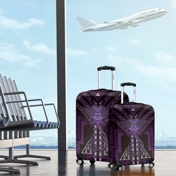 New Zealand Manta Ray Luggage Cover Maori Tukutuku Taniko Motifs Purple
