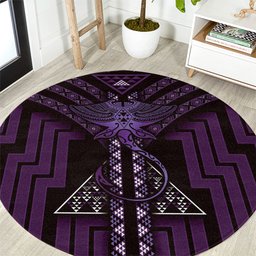 New Zealand Manta Ray Round Carpet Maori Tukutuku Taniko Motifs Purple
